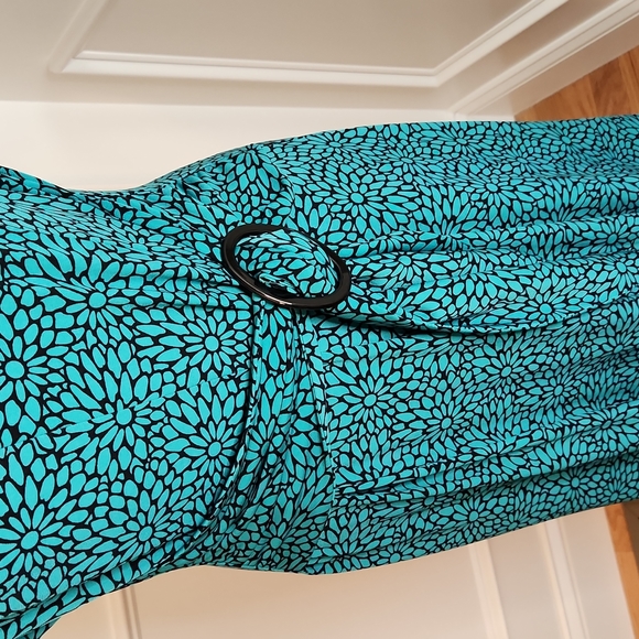 Vintage Black and Teal Floral Dress - Picture 4 of 7